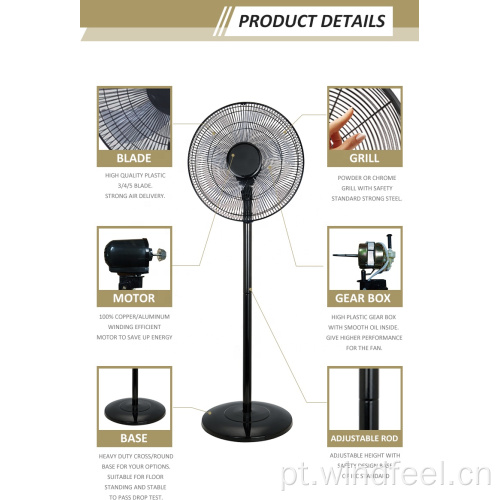 AC DC 16 &quot;Ventilador de suporte solar de emergência recarregável com luz LED e controle remoto